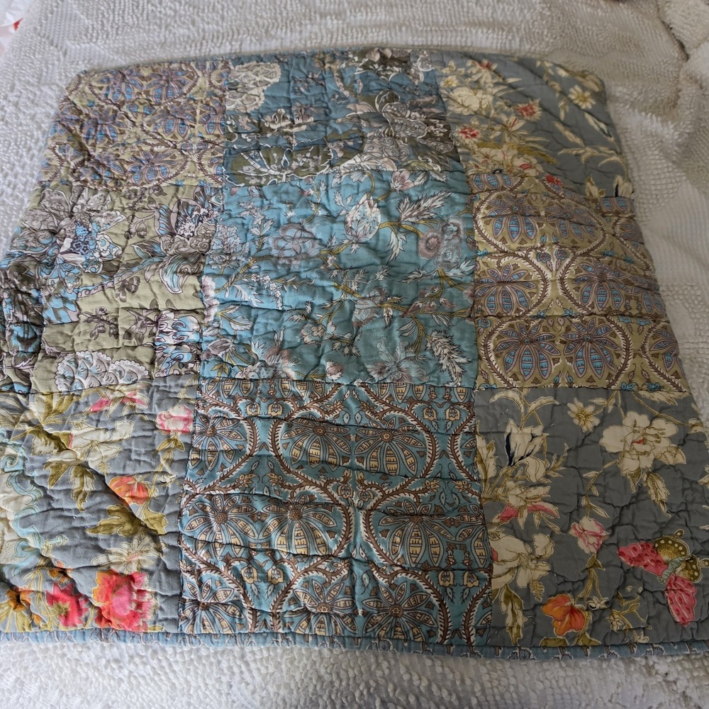 2 Pottery Barn Shams Quilted Boho Print Euro Square Pillow Covers Cottagecore